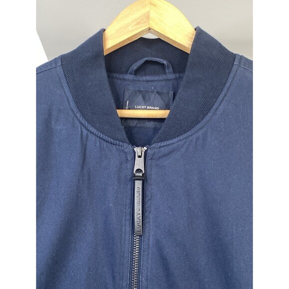 Lucky Brand Cotton Sherpa Lined Bomber Jacket Men’s L Full Zip Navy Blue - Picture 4 of 16